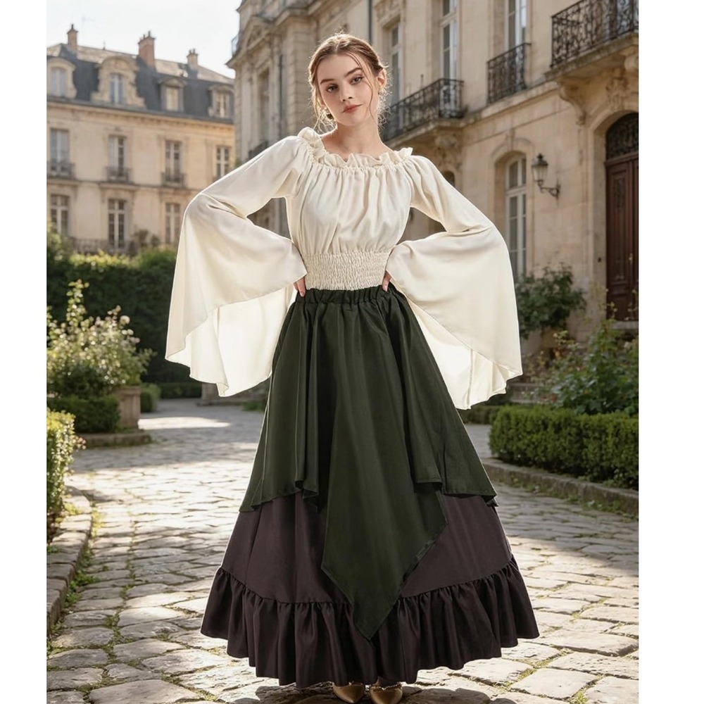 NWT Women Medieval Costume Renaissance Dress Green Gothic Ball Gown M